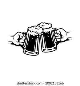 beer logo illustration with both hands toasting each other