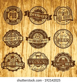 beer logo label bar sign design wood old seal pattern set of vintage labels templates of pub brewery or beer on the old wood pattern retro set styled label of beer beer vector icons beer isolated beer