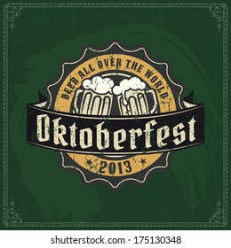 beer logo octoberfest chalkboard retro styled mark of brew or distillery on a green chalkboard excellent as a template of advertisement beer logo octoberfest chalkboard classic real texture bar black