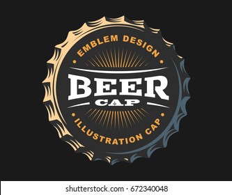 Beer Logo On Cap - Vector Illustration, Emblem Brewery Design On Dark Background