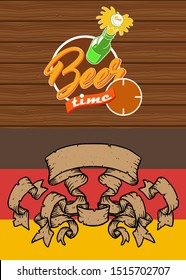 Beer logo on German flag background and wood background