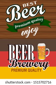 Beer logo on German flag background and wood background