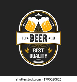 Beer logo. Pattern for design emblem, icon, label, banner. Print on t-shirt graphics. Design template on isolated background. Vintage style. Vector illustration