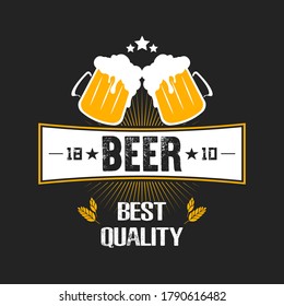 Beer logo. Pattern for design emblem, icon, label, banner. Print on t-shirt graphics. Design template on isolated background. Vintage style. Vector illustration