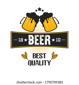Beer logo. Pattern for design emblem, icon, label, banner. Print on t-shirt graphics. Design template on isolated background. Vintage style. Vector illustration