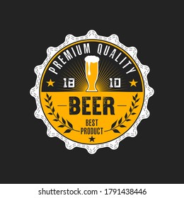 Beer logo. Pattern for design emblem, icon, label, banner. Print on t-shirt graphics. Design template on isolated background. Vintage style. Vector illustration