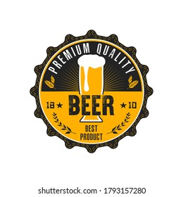 Beer logo. Pattern for design emblem, icon, label, banner. Print on t-shirt graphics. Design template on isolated background. Vintage style. Vector illustration