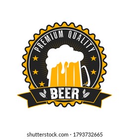 Beer logo. Pattern for design emblem, icon, label, banner. Print on t-shirt graphics. Design template on isolated background. Vintage style. Vector illustration