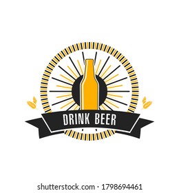 Beer logo. Pattern for design emblem, icon, label, banner. Print on t-shirt graphics. Design template on isolated background. Vintage style. Vector illustration