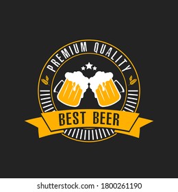 Beer logo. Pattern for design emblem, icon, label, banner. Print on t-shirt graphics. Design template on isolated background. Vintage style. Vector illustration