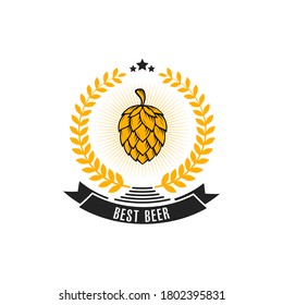 Beer logo. Pattern for design emblem, icon, label, banner. Print on t-shirt graphics. Design template on isolated background. Vintage style. Vector illustration