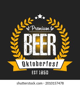 Beer logo. Pattern for design emblem, icon, label, banner. Print on t-shirt graphics. Design template on isolated background. Vintage style. Vector illustration