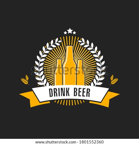 Beer logo. Pattern for design emblem, icon, label, banner. Print on t-shirt graphics. Design template on isolated background. Vintage style. Vector illustration