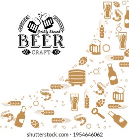 Beer logo and Seamless pattern of a set of icons for bottled beer, beer in a glass, mug and barrel