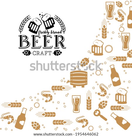 Beer logo and Seamless pattern of a set of icons for bottled beer, beer in a glass, mug and barrel