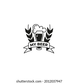 Beer logo. Logo for a beer shop, restaurant, bar. Glass of beer and malt on a white background with the word "my beer". Vector illustration symbol.