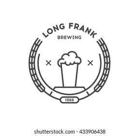 Beer logo template. Barley and glass. Vector design element.