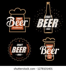 Beer logo template collection, set of emblems on dark background