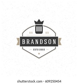 Beer Logotype Design Element in Vintage Style Badge Retro vector illustration. Beer mug and crown symbols.