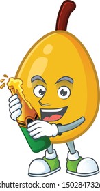 With beer loquat tropical fruit in cartoon mascot style
