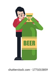 Beer lover game closes your eyes from behind. Guy and bottle of beer. Romantic relationship with alcohol. Love of alcohol. Illustration 5
