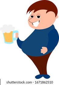 Beer lover, illustration, vector on white background.