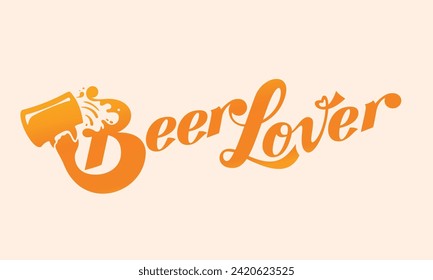 Beer lover logo text with letter B, drinking a pint of beer. Text in curved retro style.