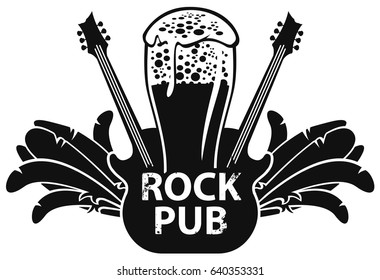beer for lovers of rock music with a glass and electric guitar. Vector banner for rock pub