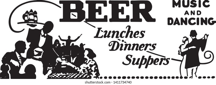 Beer Lunches Dinners Suppers - Retro Ad Art Banner