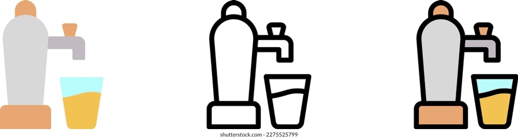 Beer machine vector icon in different styles. Line, color, filled outline