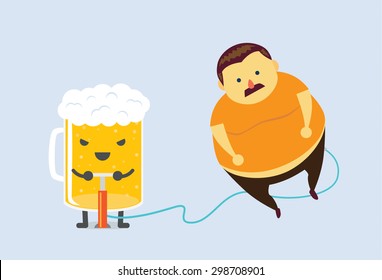 Beer Make Man With A Moustache To Fat Fast With Air Pump