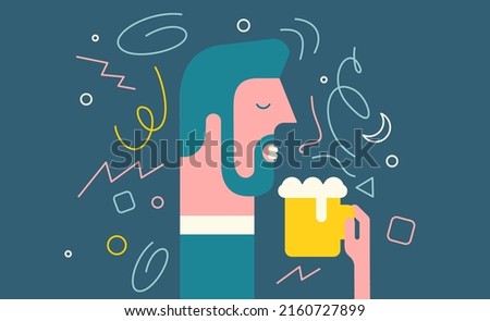 Beer. The man is drinking beer. Vector illustration. Simple, modern style. Background for cover, poster, animation.