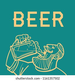 Beer man drinks logo. Comic cartoon pop art retro vector illustration drawing
