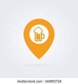 Beer Map Pointer Icon. Location pointer symbol. Flat Design vector.