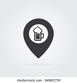 Beer Map Pointer Icon. Location symbol. Flat Design vector.