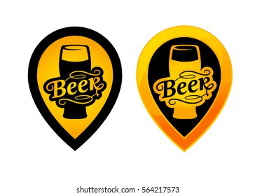 Beer Map Pointer Icon set. Flat Design vector.