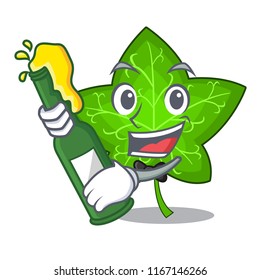 With beer mascot cartoon beautiful ivy leaf plant