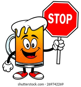 Beer Mascot with Stop Sign