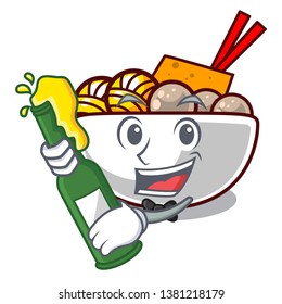 With beer meatballs are served in cartoon bowl