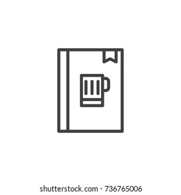 Beer menu book with beer mug line icon, outline vector sign, linear style pictogram isolated on white. Symbol, logo illustration. Editable stroke