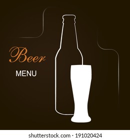 Beer Menu Concept Poster With Bottle And Glass Icons On Dark Brown Background Art