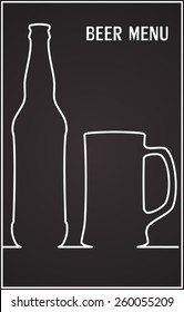 Beer menu concept poster with bottle and glass icons on dark brown background art