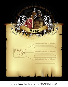 beer menu decorated in a retro style on a shabby paper