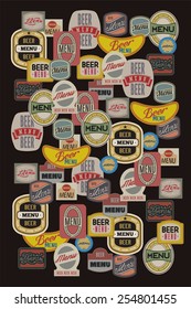 Beer menu design with retro beer labels. Vector illustration.