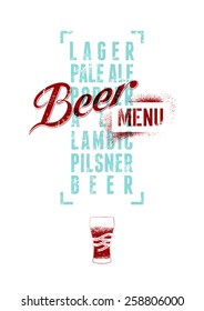 Beer menu design. Vintage grunge style beer poster. Vector illustration.