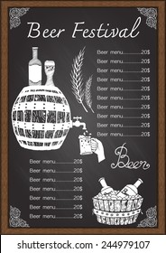 Beer Menu, Drink Menu On Chalkboard Template Design