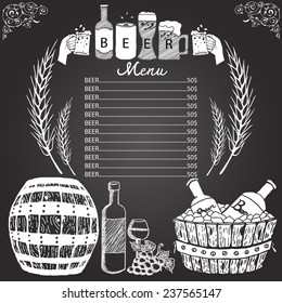 Beer menu hand drawn on chalkboard