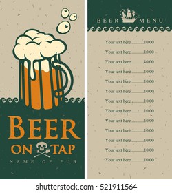 beer menu with picture glass and price in pirate style