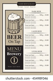 beer menu with price list and picture wooden glass