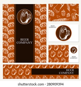 Beer menu. Retro card or flayer. Restaurant theme. Business cards collection. Vector illustration.